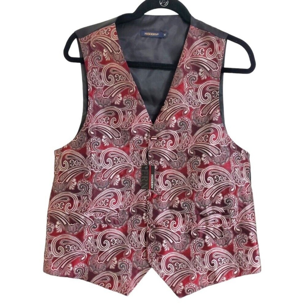HISDERN Men's Suit Vest Business Formal Dress Waistcoat Vest Sz Medium, Red NWT